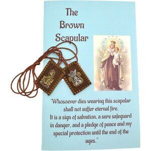 The Brown Scapular Prayer Set Traditional Wool Catholic Prayer Necklace with Mad